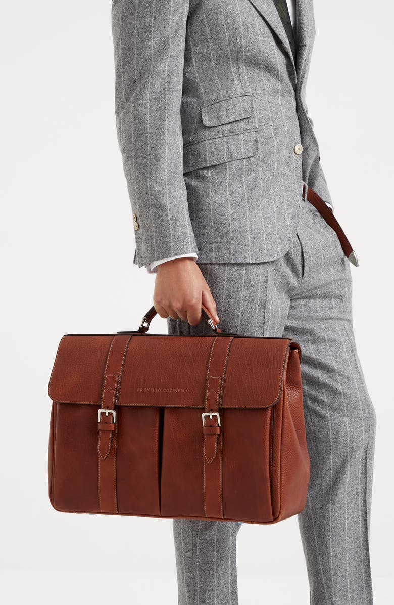 Brunello Cucinelli Grained calfskin briefcase, Alternate, color,