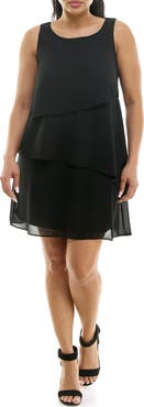 Nina Leonard Sleeveless Tiered Chiffon Shift Dress