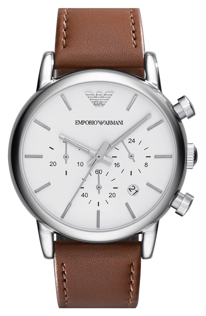 Emporio Armani Chronograph Leather Strap Watch, 41mm, Alternate, color, 
