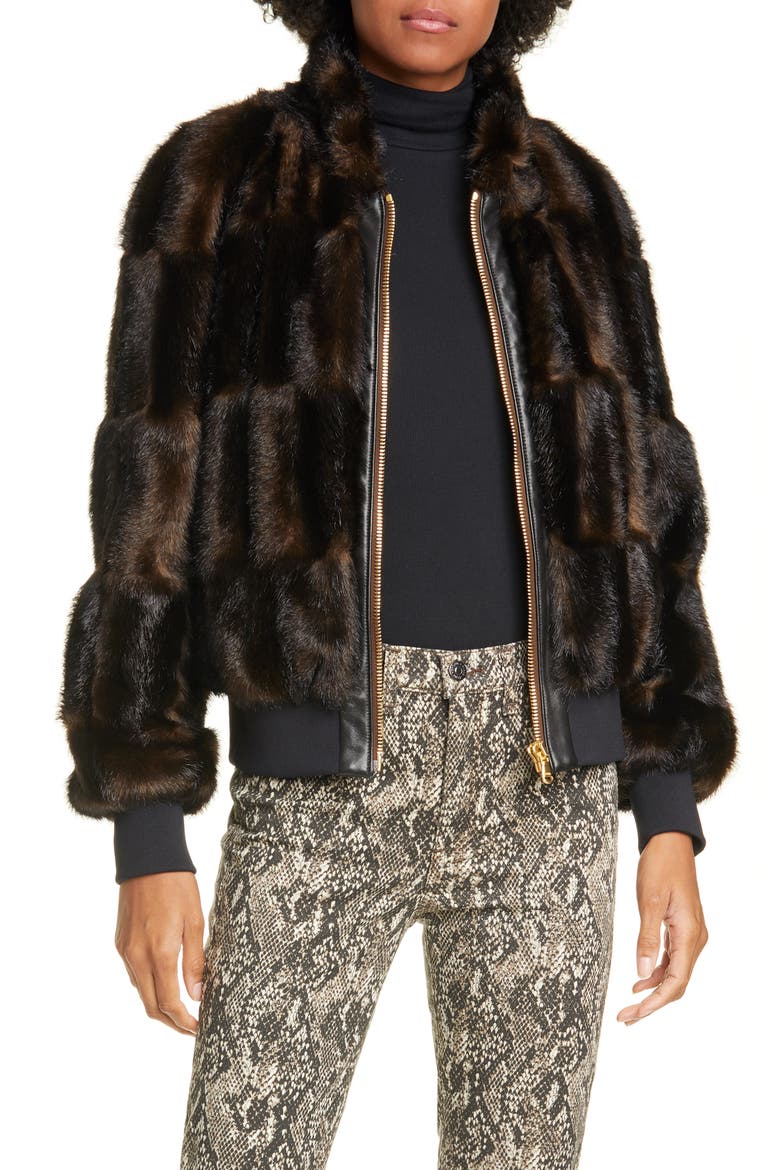 Bellfire Faux Fur Bomber Jacket, Main, color, DARK BROWN