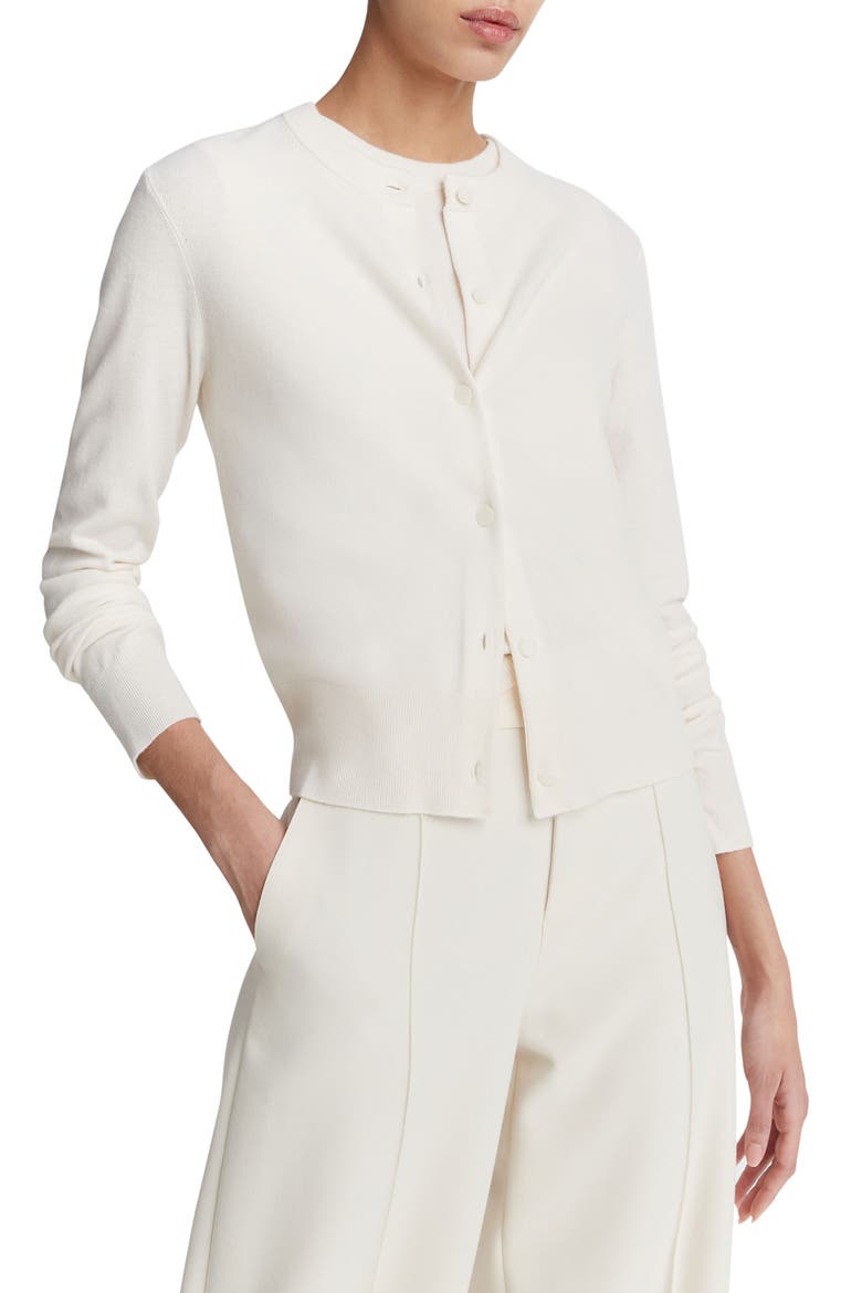 Wool & Cashmere Blend Button-Up Cardigan, Alternate, color, OFF WHITE