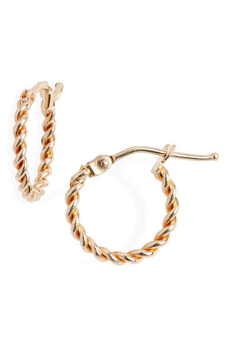 14K Gold Small Twisted Rope Hoop Earrings, Main, color, YELLOW GOLD