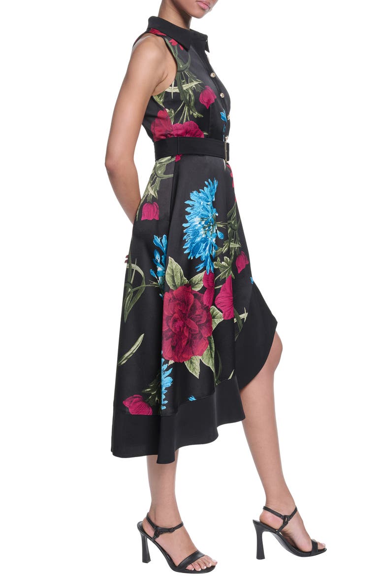 Floral Print Asymmetric Midi Dress, Alternate, color, BLACK PORT MULTI