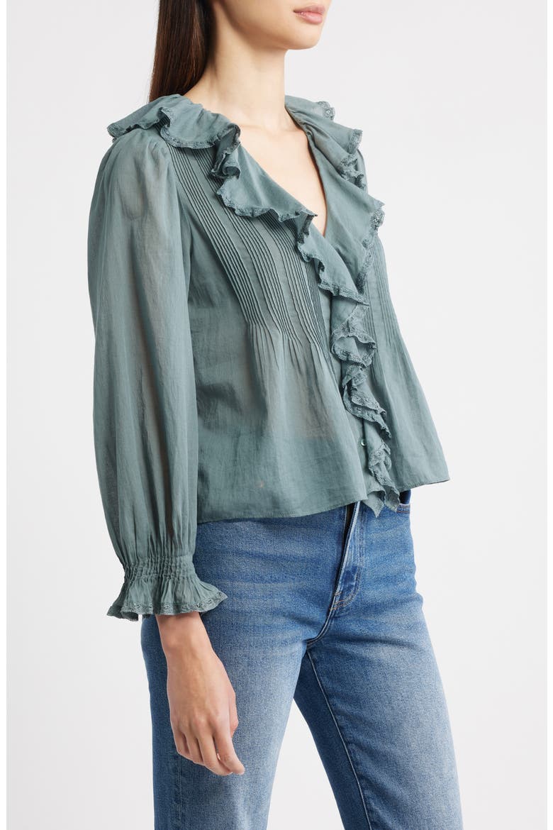 Hardy Ruffle Pintuck Organic Cotton Top, Alternate, color, LAGOON