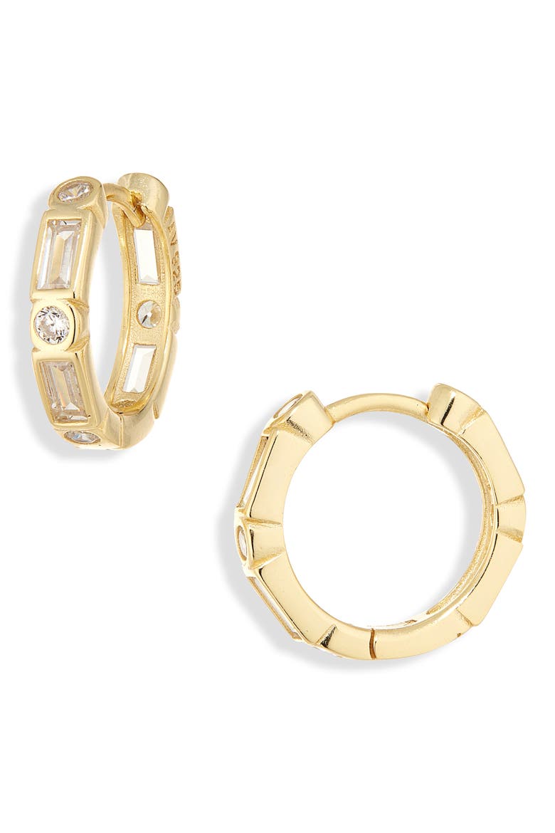 Cubic Zirconia Huggie Hoop Earrings, Main, color, GOLD