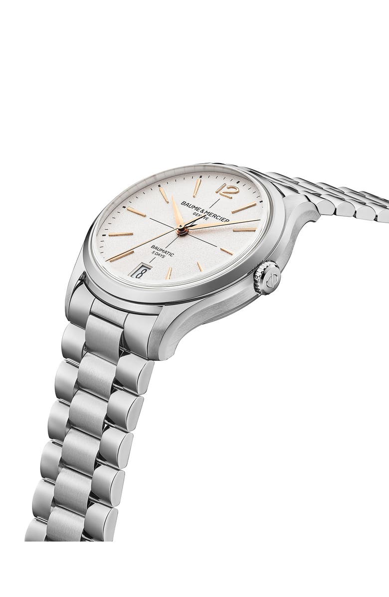 Baume & Mercier Clifton Braumatic Bracelet Watch, 39mm, Alternate, color, White/ Silver