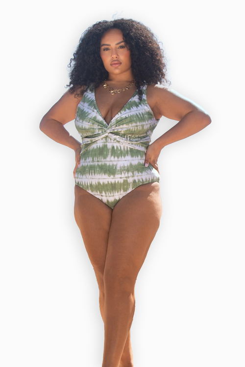 Fashion-szn Curve Curve Twist Front Sculpting Swimsuit In Green