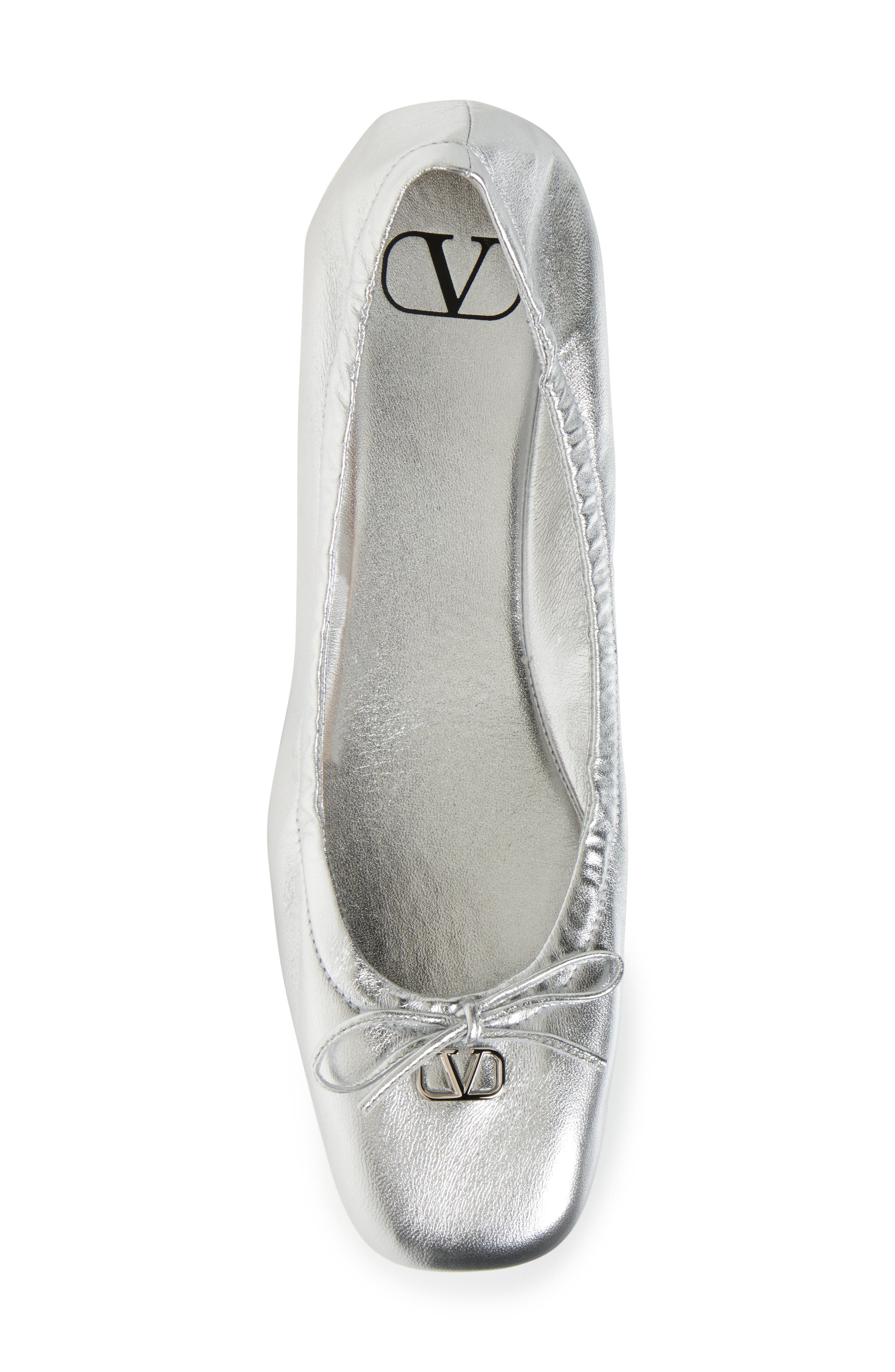 Valentino Garavani VLOGO Signature Metallic Leather Ballet Flat, Alternate, color, 