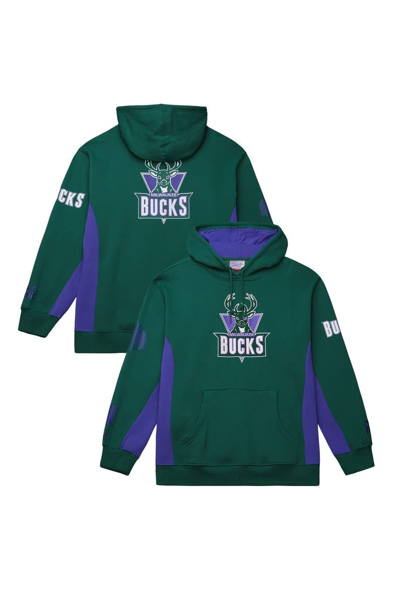 Men's Mitchell & Ness Hunter Green Milwaukee Bucks Hardwood Classics Team Origins Fleece Pullover Hoodie, Alternate, color, Hunter Green