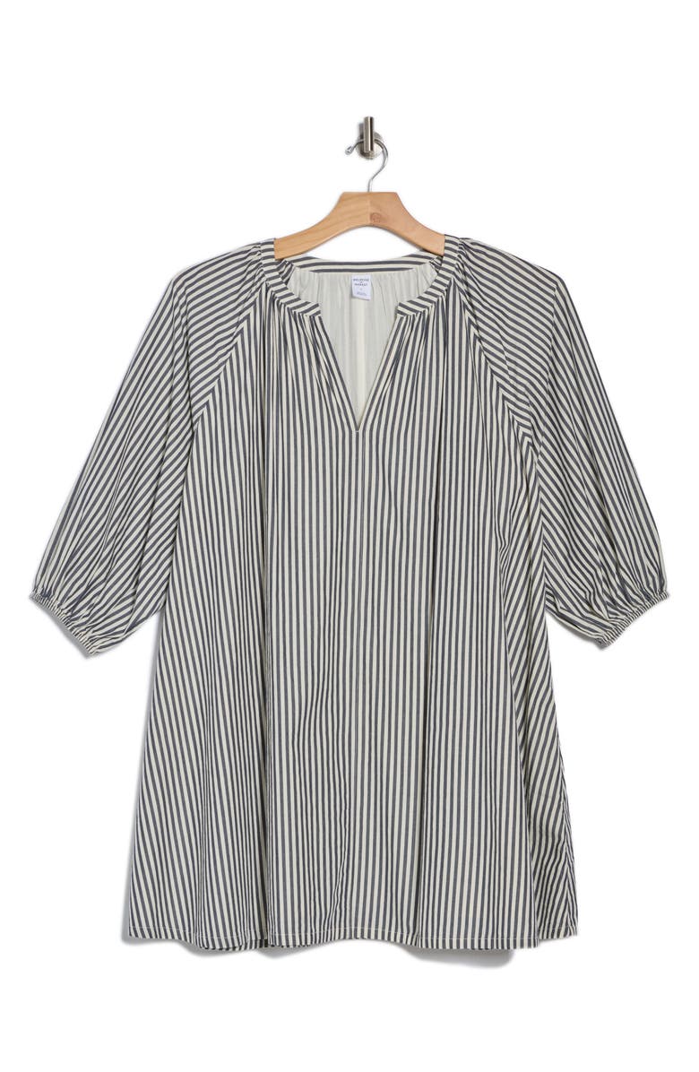 Melrose and Market Long Sleeve Poplin Minidress, Alternate, color, Ivory- Navy Cabana Stripe