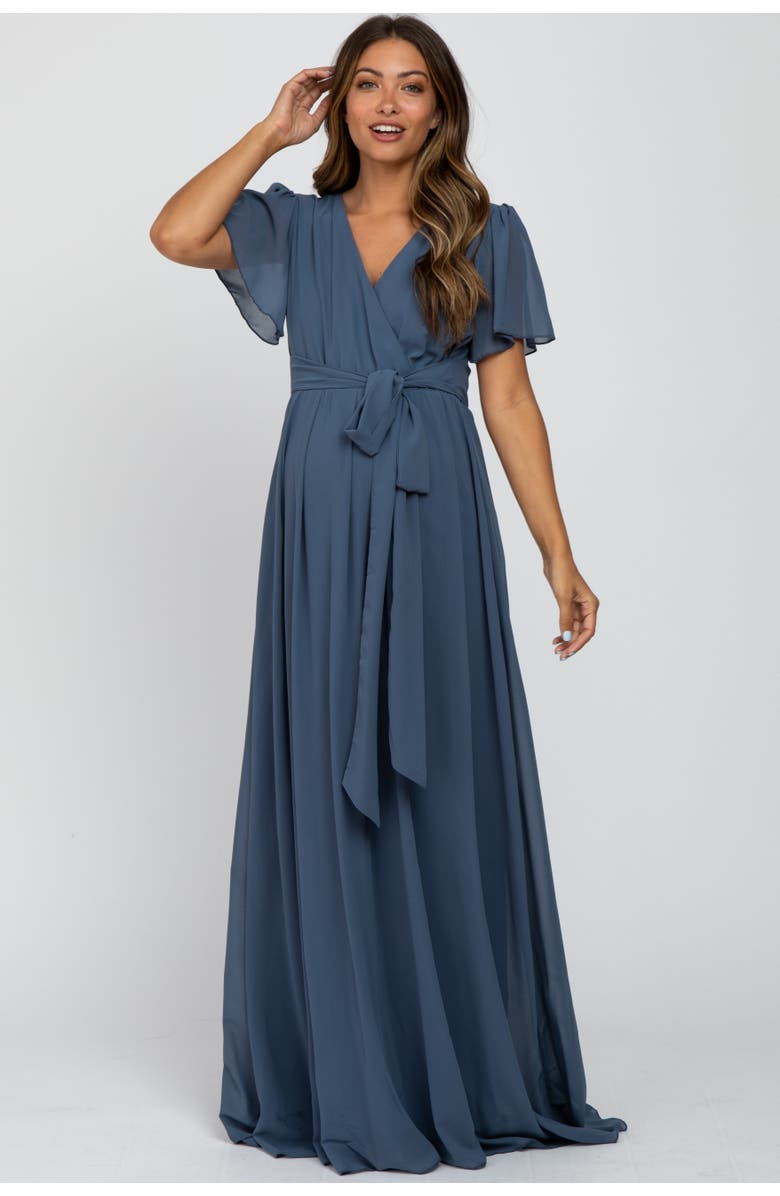 PinkBlush Chiffon Short Sleeve Maxi Dress, Main, color, Blue