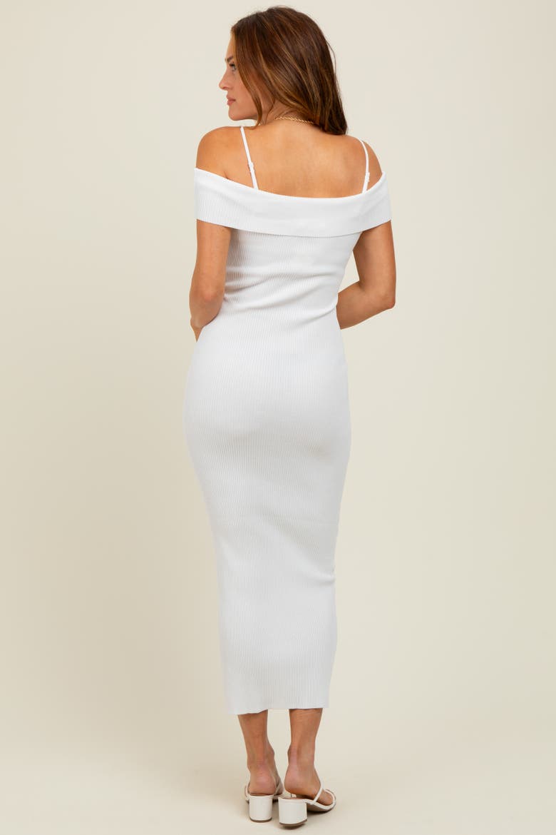 Rib Knit Off Shoulder Fitted Midi Dress, Alternate, color, Ivory
