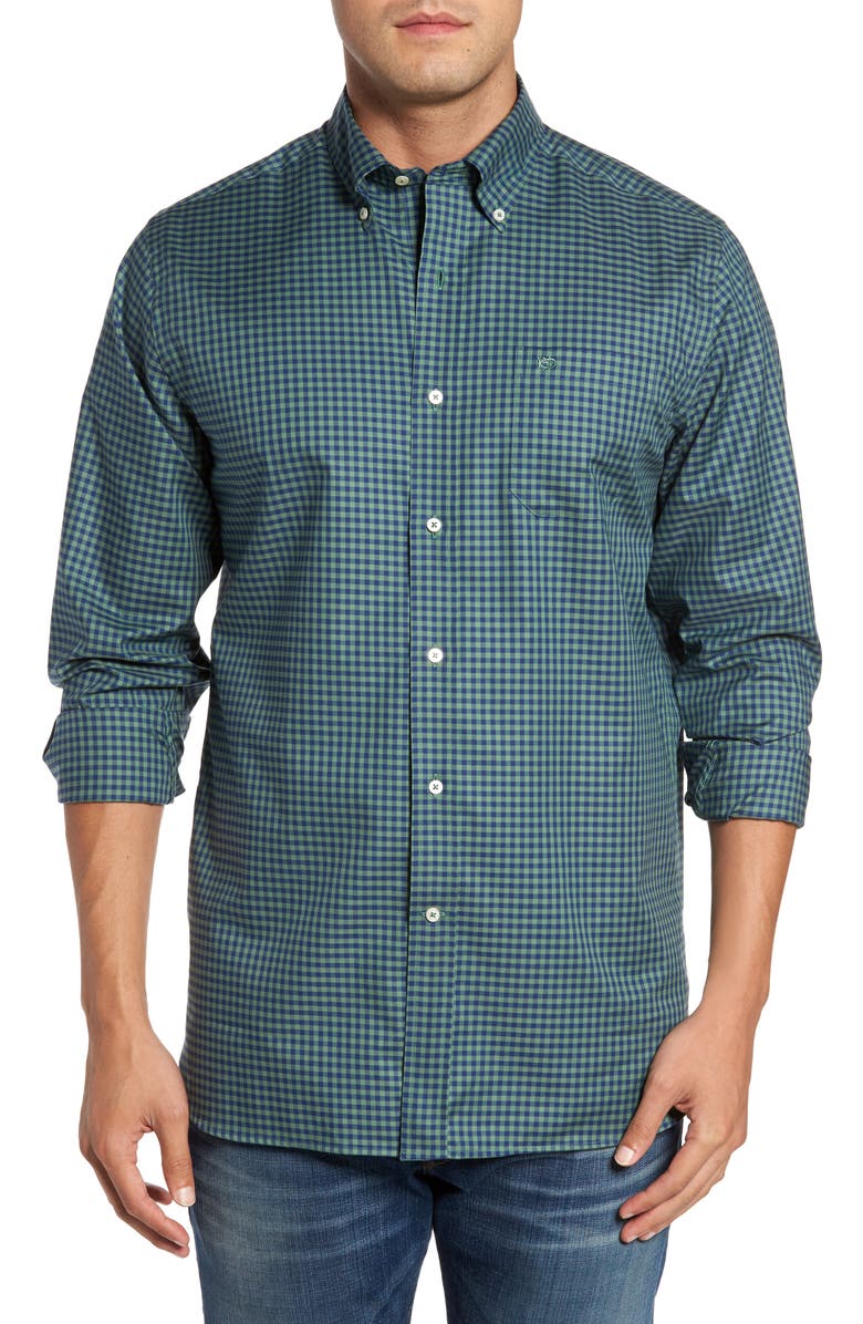 Southern Tide Ridgeland Classic Fit Plaid Sport Shirt, Main, color, Dark Green