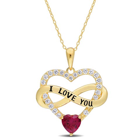 Color Zirconia Infinity Heart Necklace Yellow-Plated