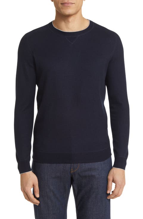 Crown Crafted Voyager Tipped Cashmere 
Silk Crewneck Sweater