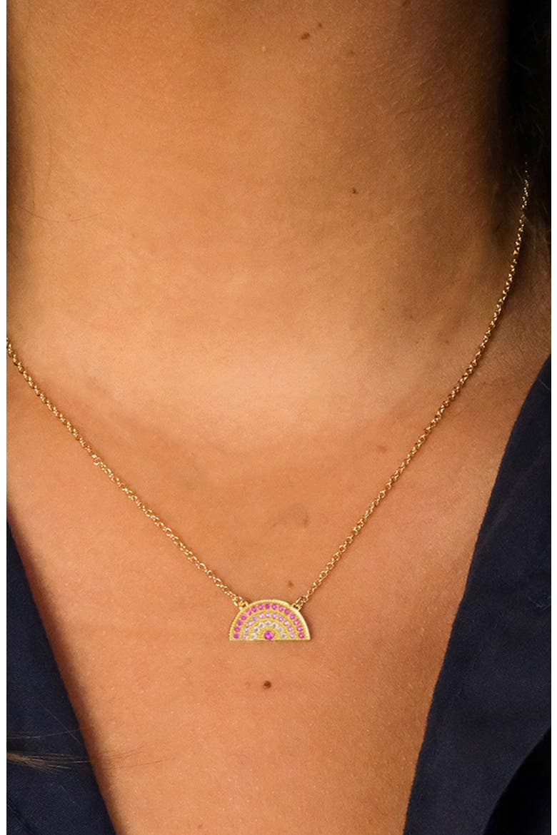 Shades of Rainbow Cubic Zirconia Pendant Necklace, Alternate, color, GOLD/ PINK