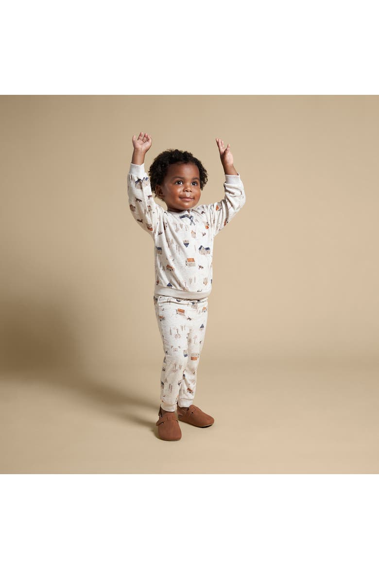Fleece Pajama Top & Pant Set, Alternate, color, Oatmeal Village