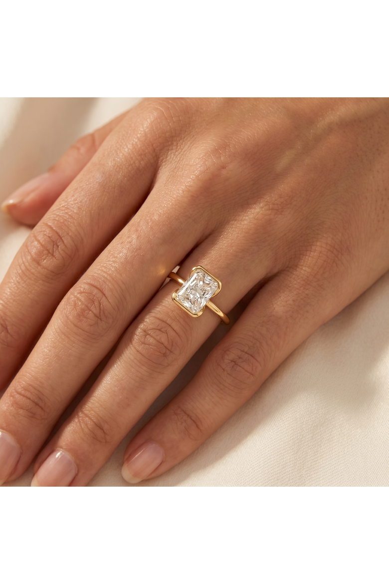 Certified 4Ct Radiant Cut Diamond Bezel Engagement Ring Gold Lab Grown, Alternate, color, 14k Yellow Gold
