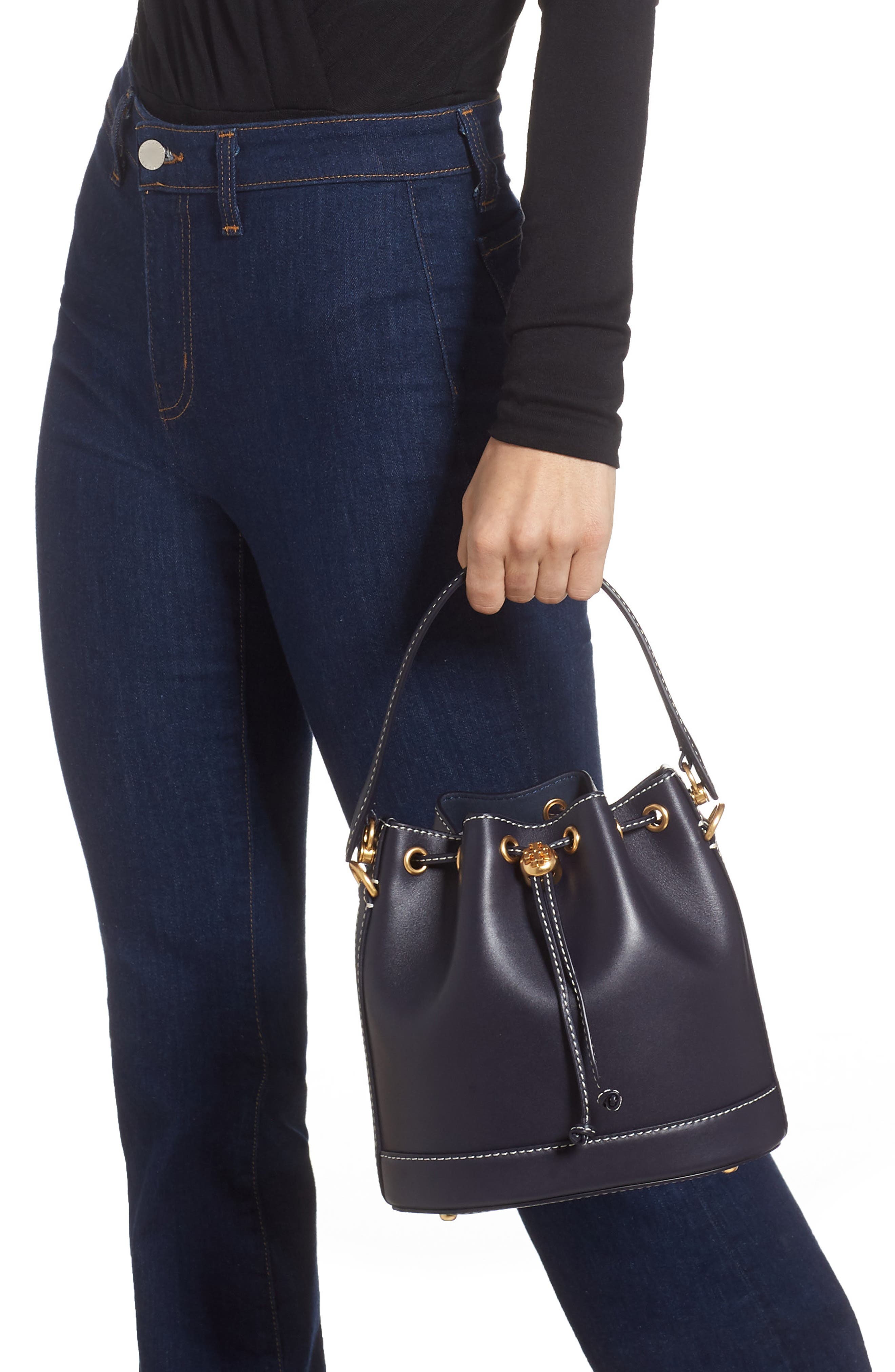 Leather Bucket Bag, Alternate, color, MIDNIGHT