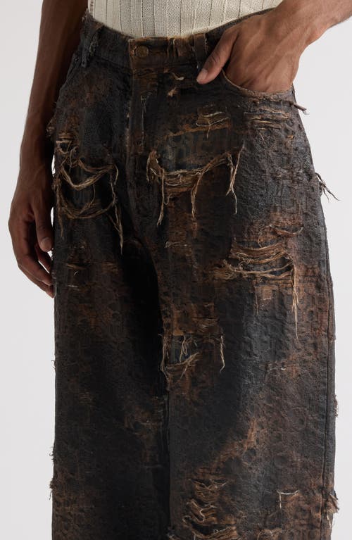 Acne Studios 2023 Distressed Monogram Baggy Wide Leg Jeans In Brown