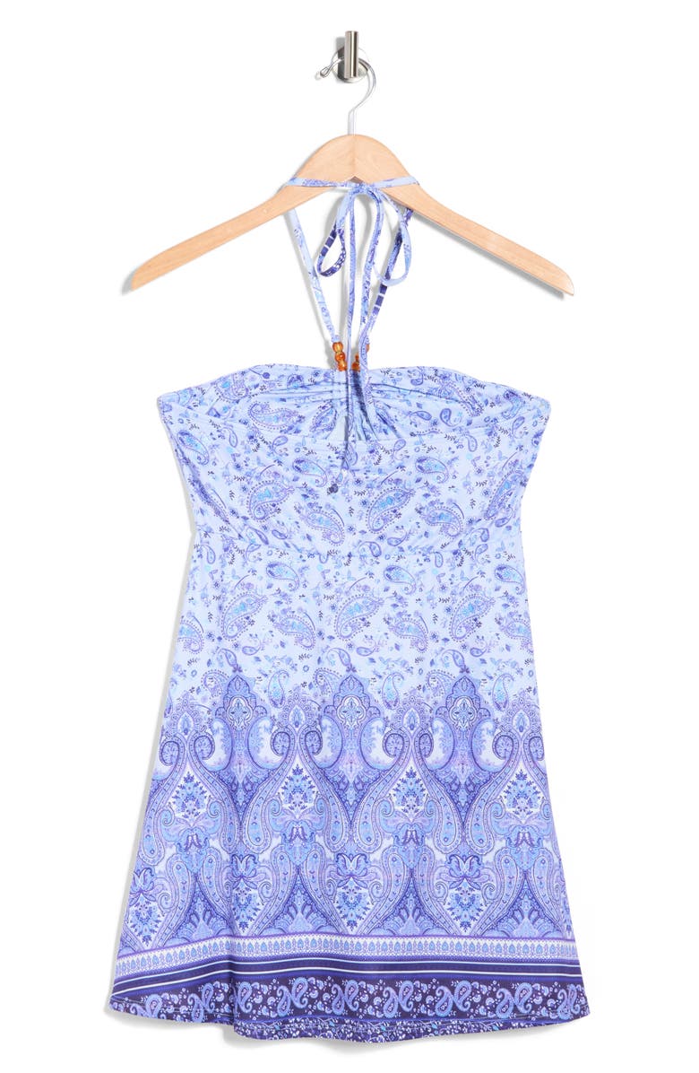 Madden Girl Ruched Mini Halter Dress, Alternate, color, Blue Combo