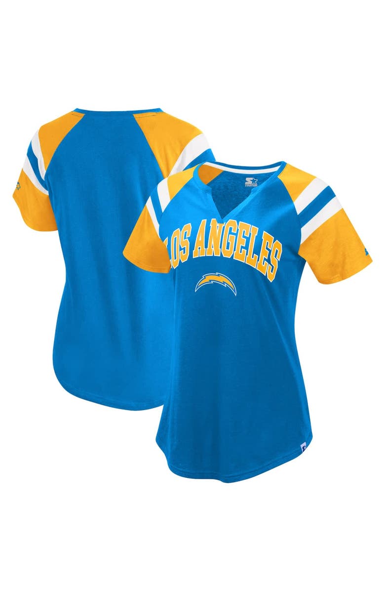 STARTER Women's Starter  Powder Blue Los Angeles Chargers Game On Notch Neck Raglan T-Shirt, Main, color, 