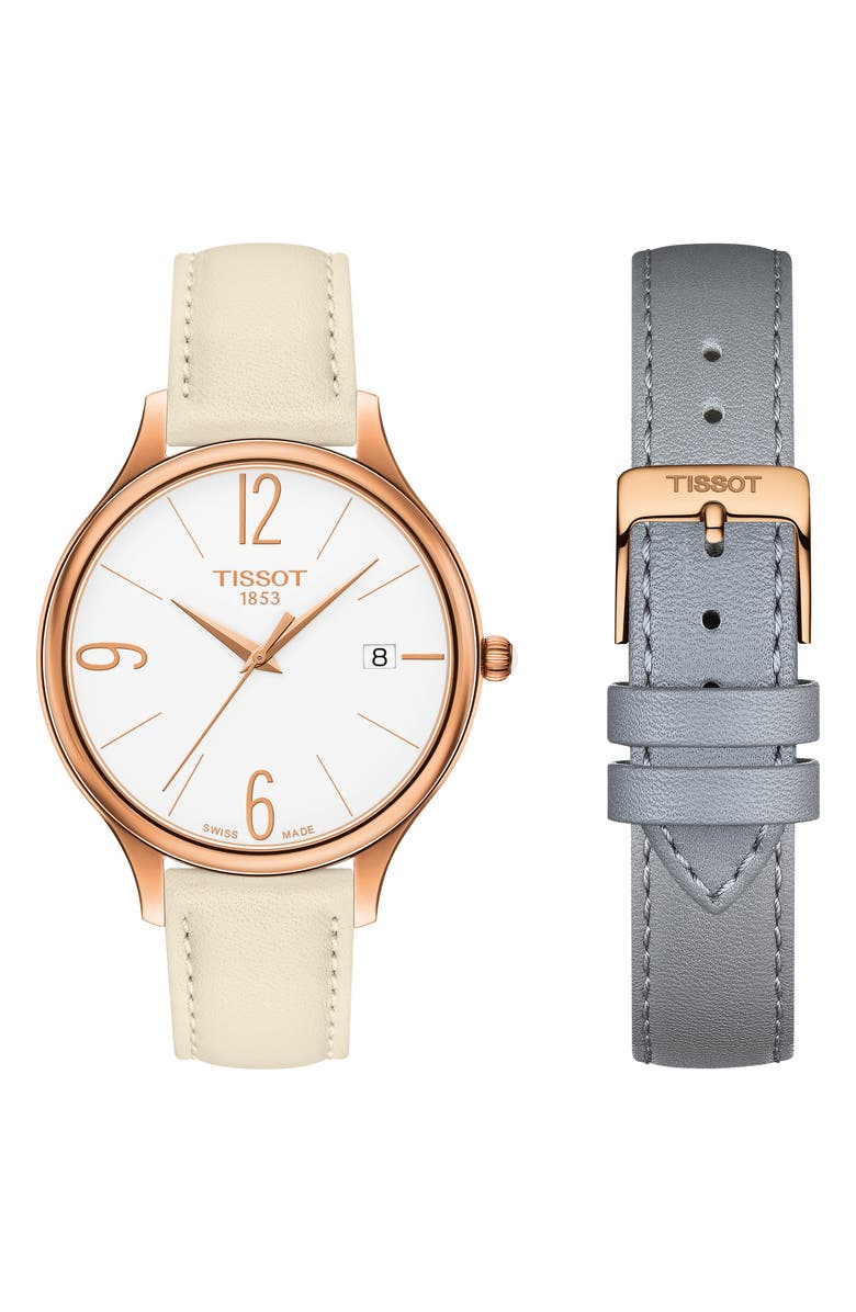 Tissot Bella Ora Round Watch & Leather Strap Set, 38mm, Alternate, color, 