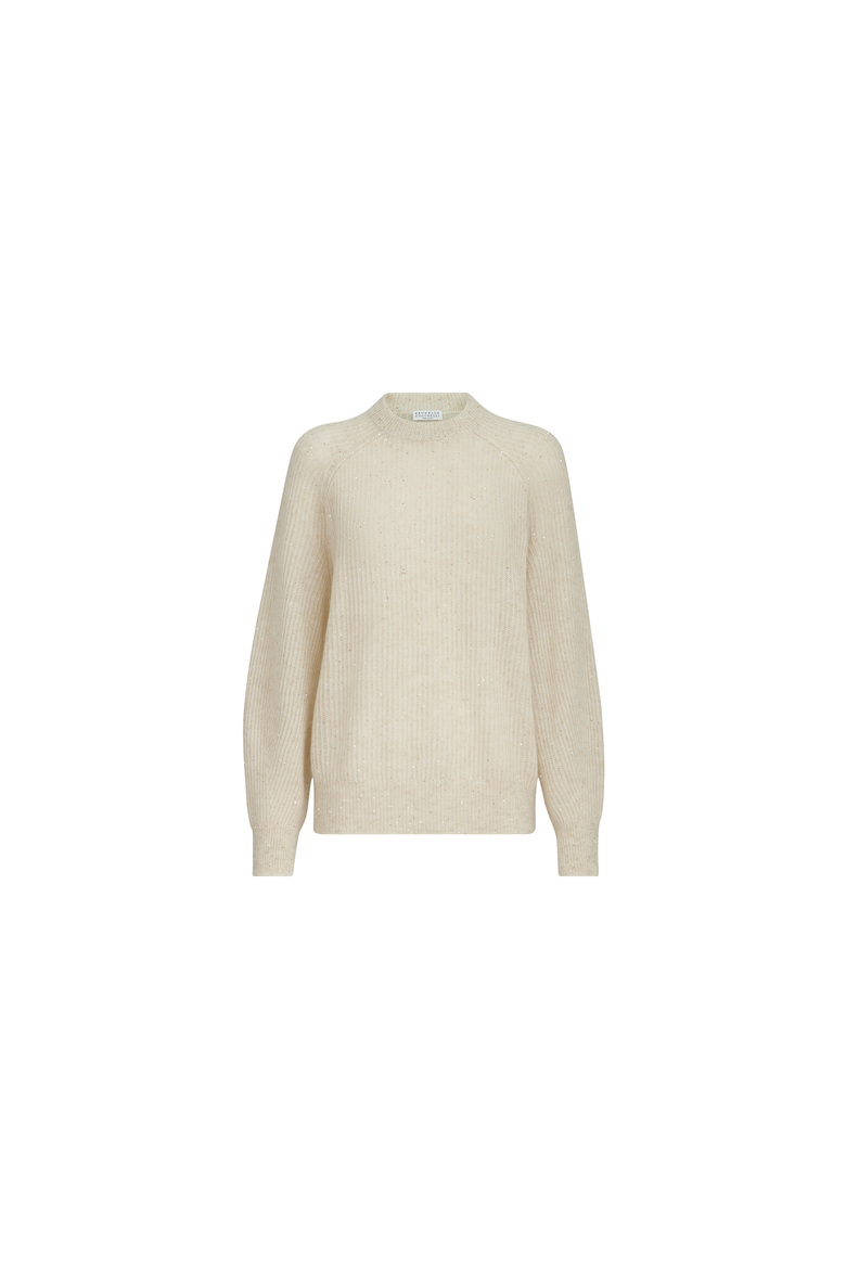 Mohair, cotton and wool Diamond yarn English rib sweater, Alternate, color, Ivory