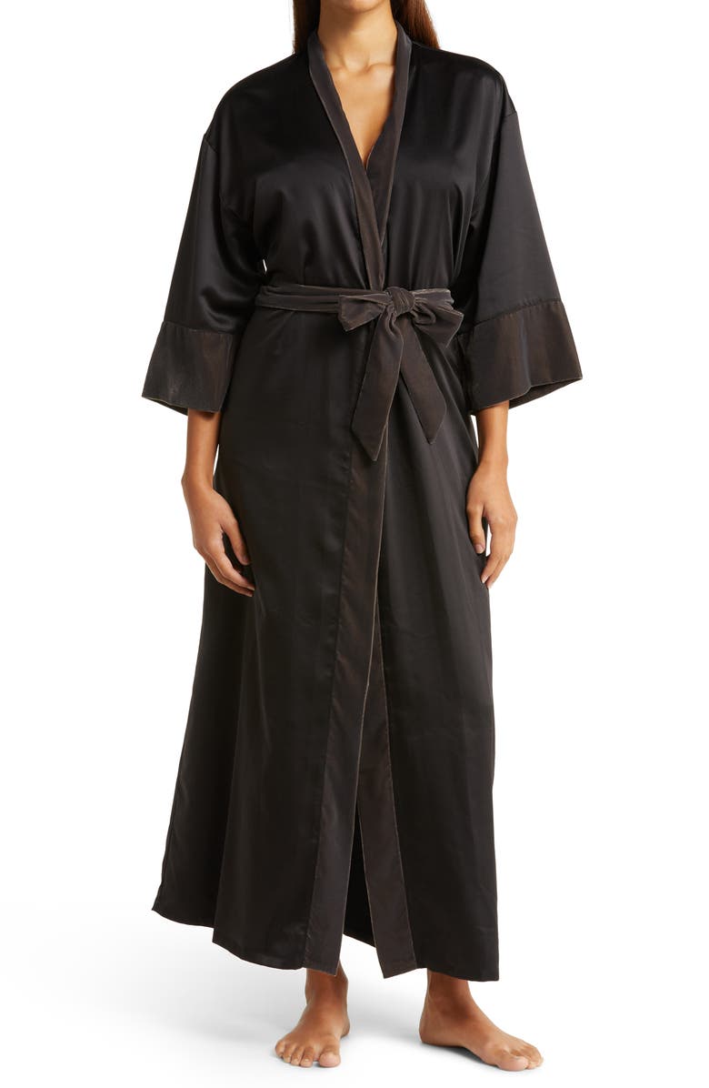 Nordstrom Velveteen Trim Satin Robe, Main, color,