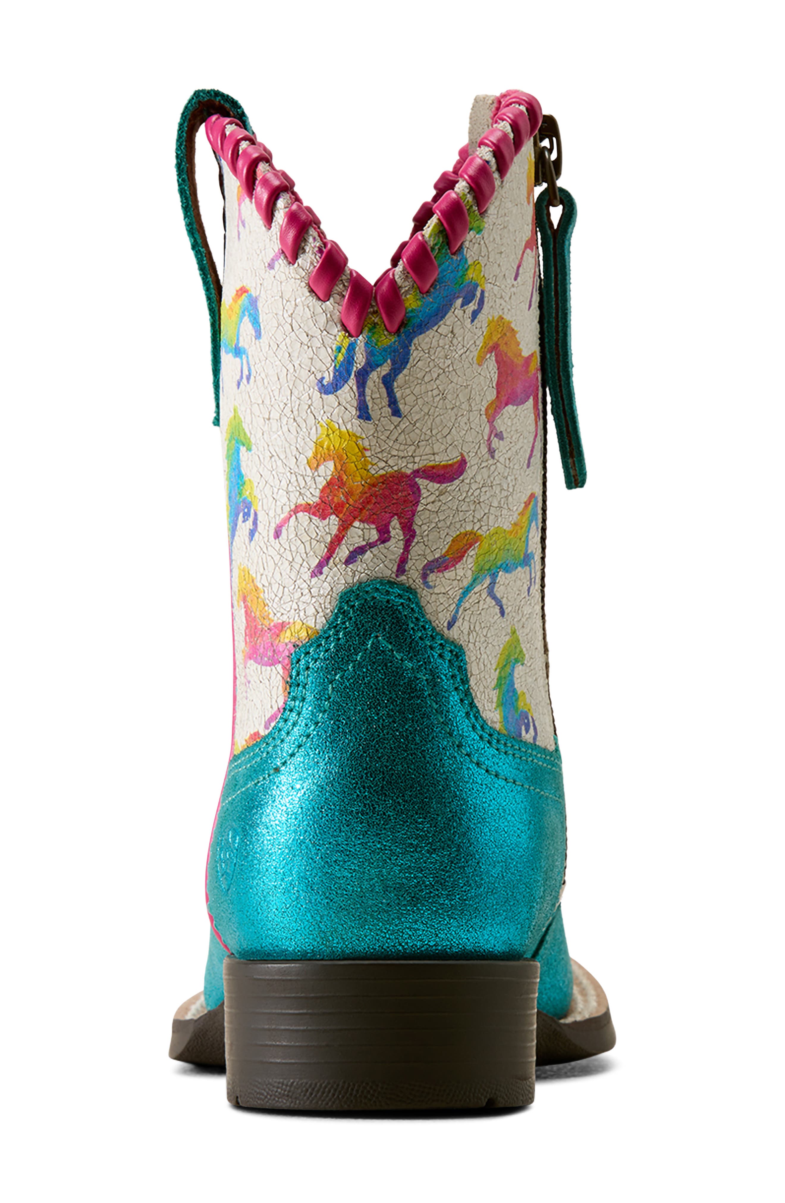 Kids' Skydancer Leather Western Boot, Alternate, color, AQUA DAZZLE