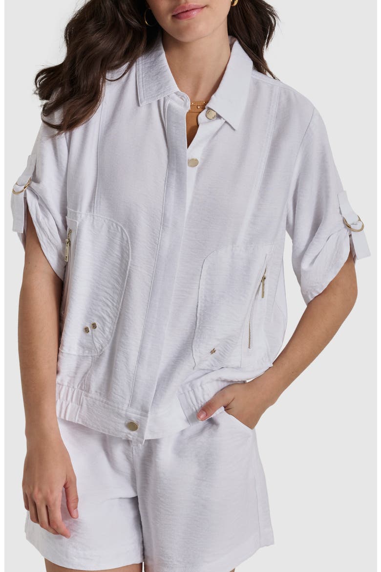 Roll Tab Front Button Jacket, Main, color, WHITE