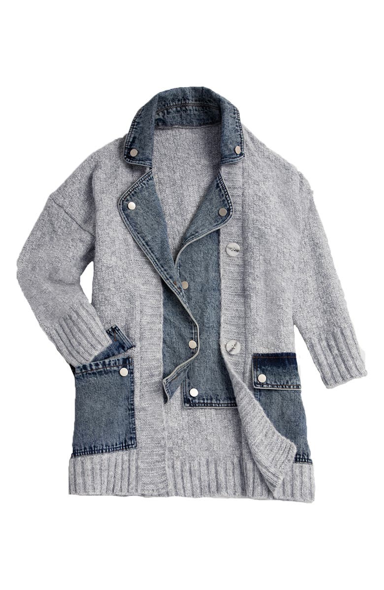 SAACHI Denim Knit Cardigan, Alternate, color, Blue Grey