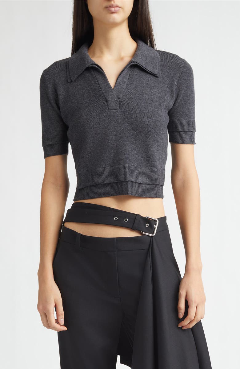 MONSE Doubled Crop Merino Wool Polo, Main, color, Dark Grey