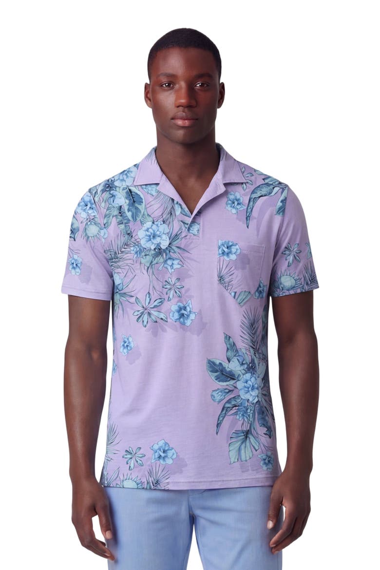 Mali Floral Lavender Mens Wool Johnny Collar Polo, Main, color, MALI FLORAL LAVENDER