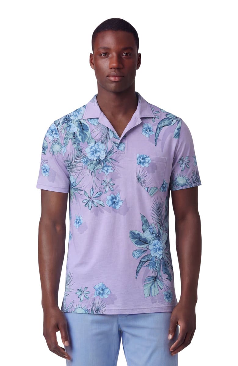 Lords of Harlech Mali Floral Lavender Mens Wool Johnny Collar Polo, Main, color, Mali Floral Lavender