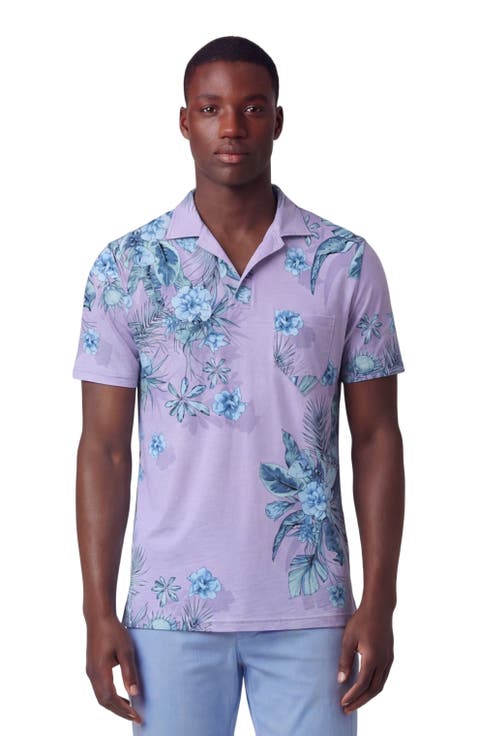 Mali Floral Lavender Mens Wool Johnny Collar Polo