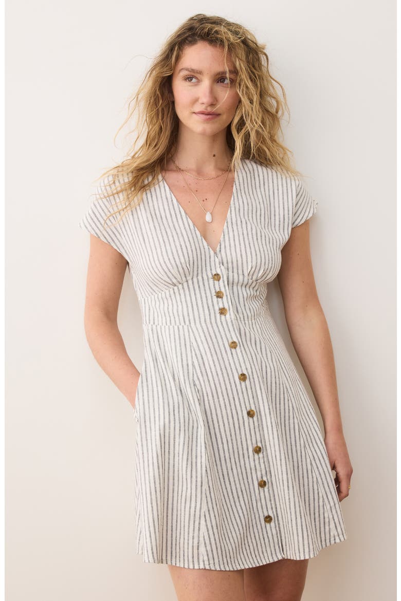 Camila Stripe Button Front Hemp Blend Minidress, Alternate, color, CREAM/ NAVY STRIPE