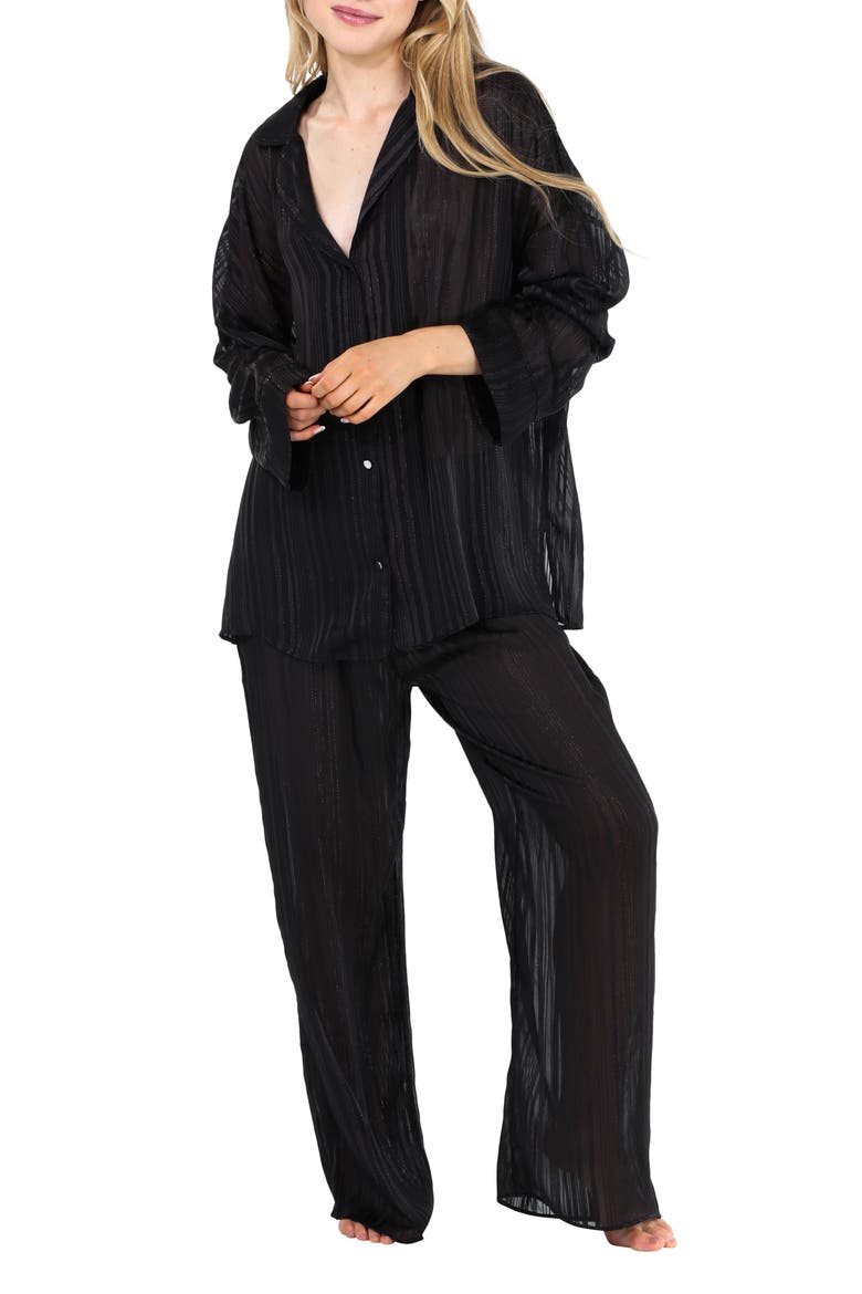Sheer Bliss Stripe Pajamas, Main, color, BLACK