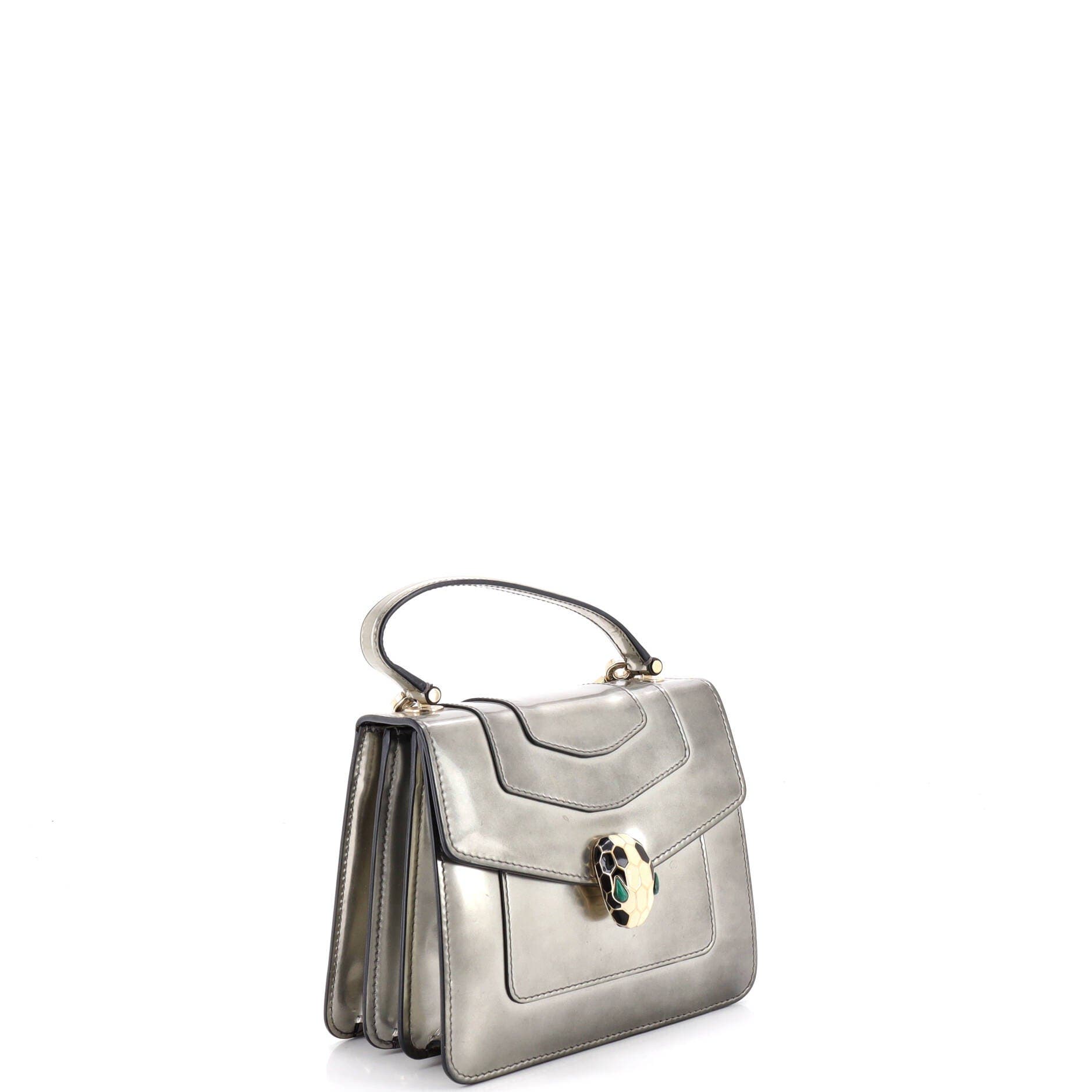 Serpenti Top Handle Bag Patent Small, Alternate, color, Metallic Silver