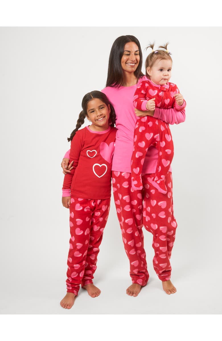 Leveret Footed Fleece Printed Matching Family Holiday Pajamas, Alternate, color, Heart