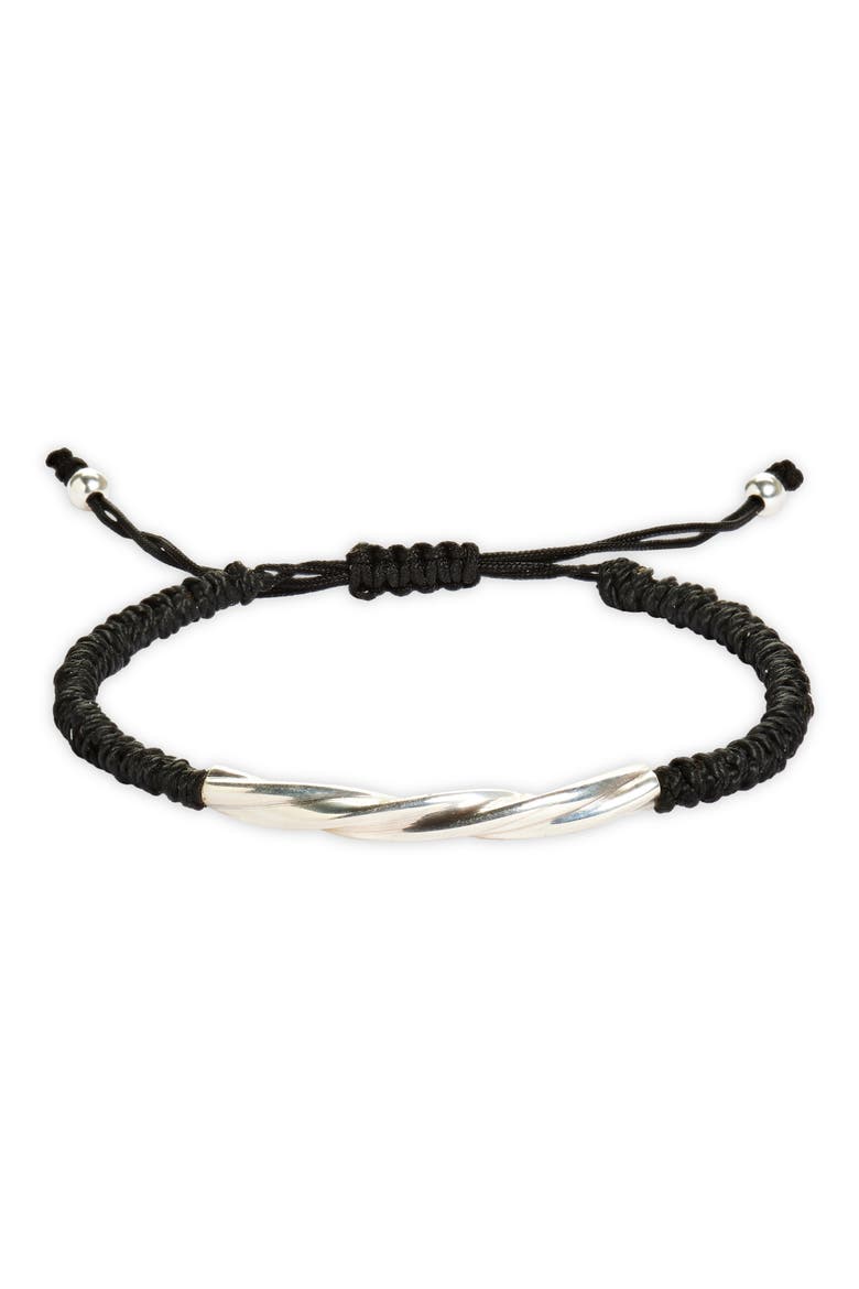 Men's Twisted Tube Macramé Slider Bracelet, Main, color, BLACK