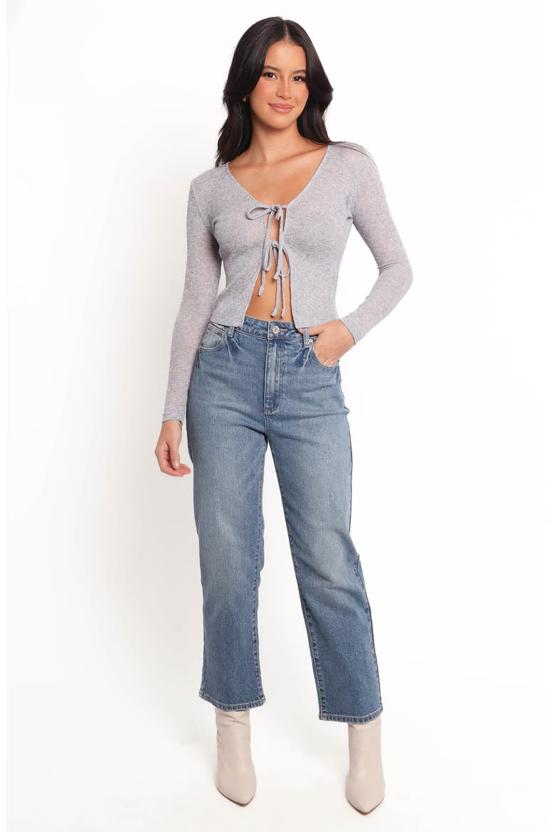 Tamsie Open Stitch Tie Front Cardigan, Alternate, color, LIGHT GREY