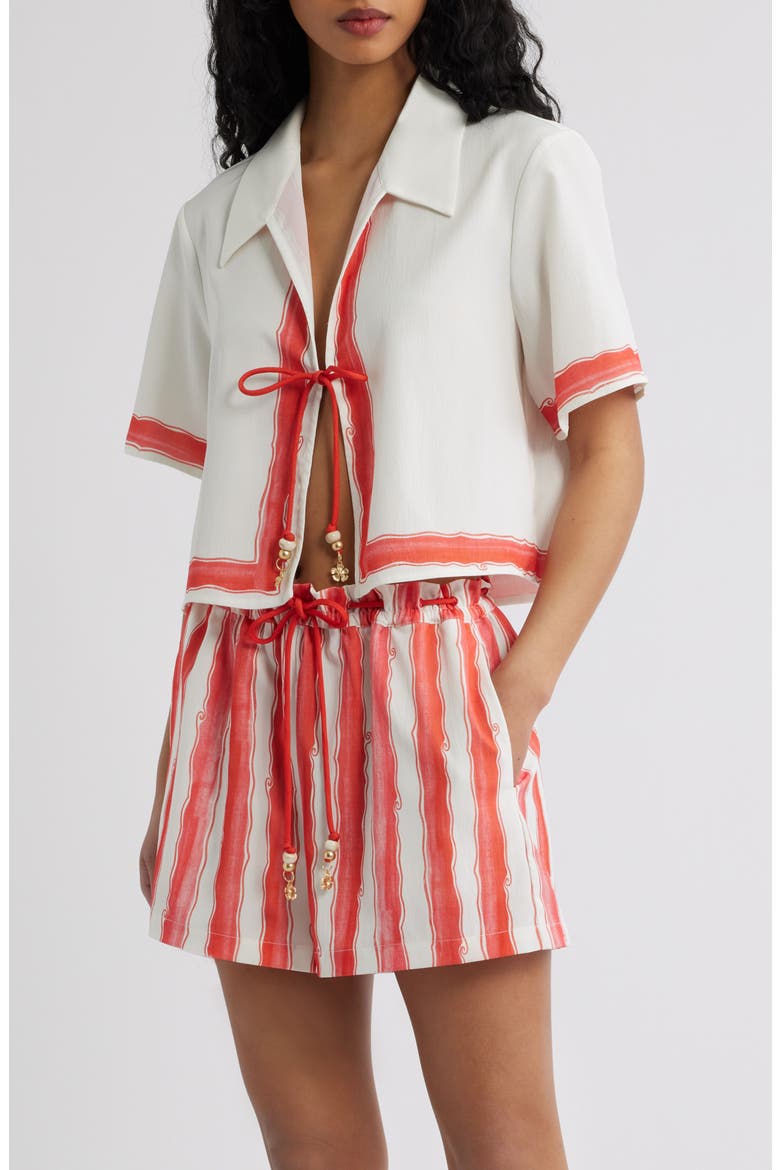 Cherry Glaze Short Sleeve Tie Front Shirt, Main, color, CHERRY GLAZE