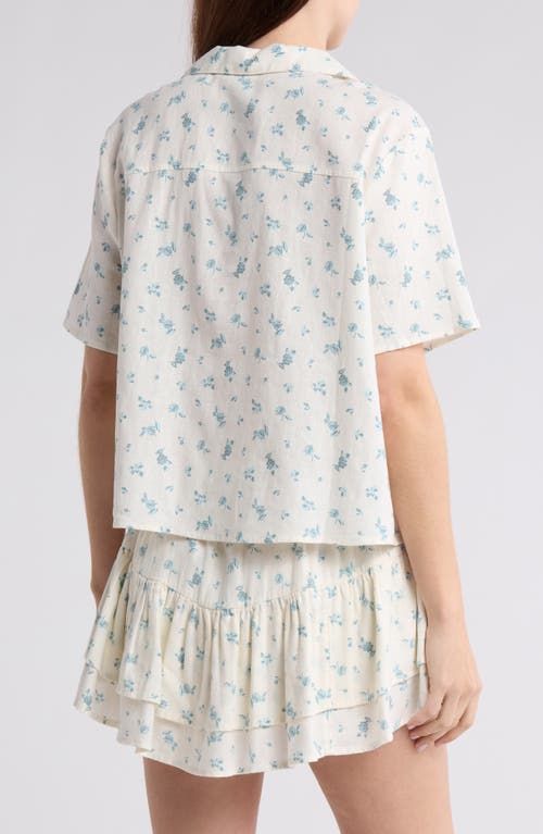 Abound Button Front Camp Shirt In Ivory- Blue Rosebuds