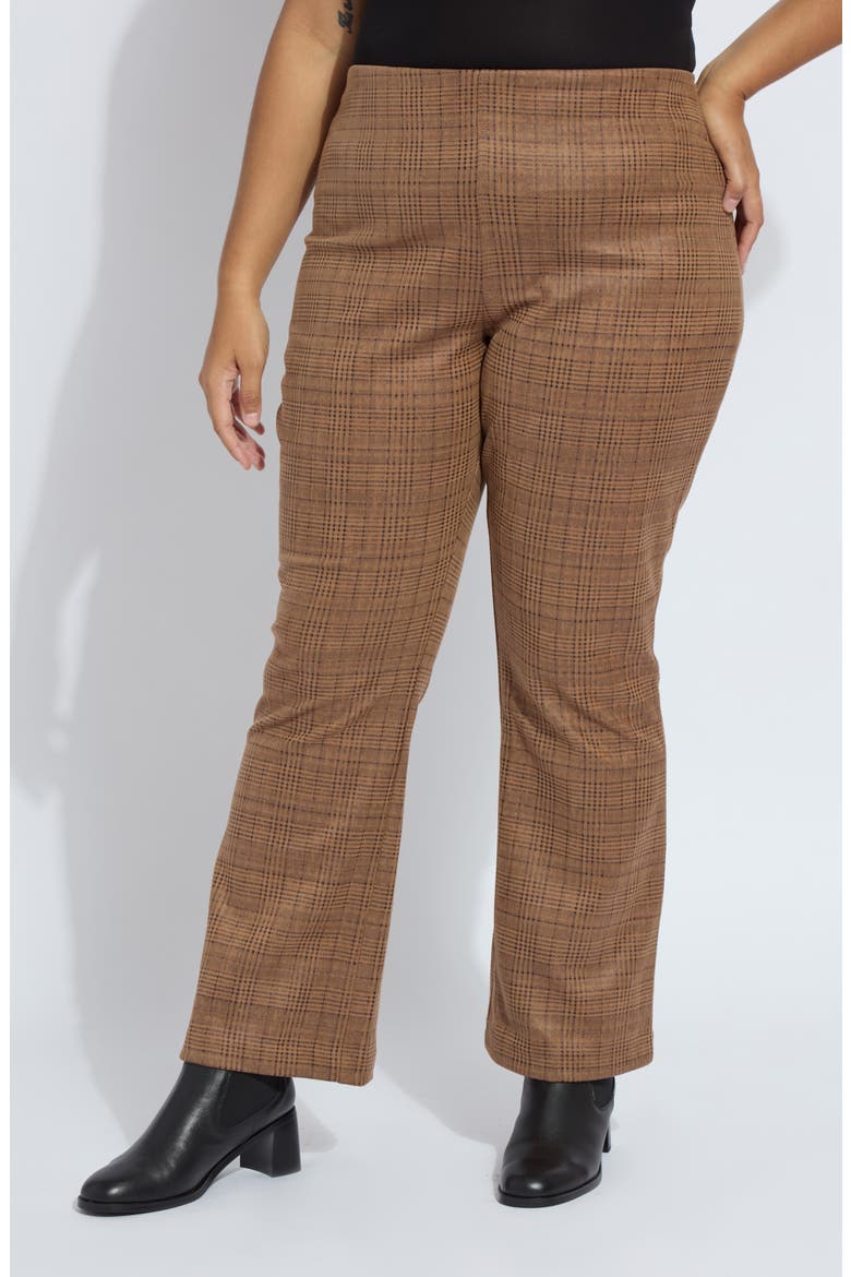 Neoprene Baby Bootcut Pants, Main, color, WARM BROWN PLAID