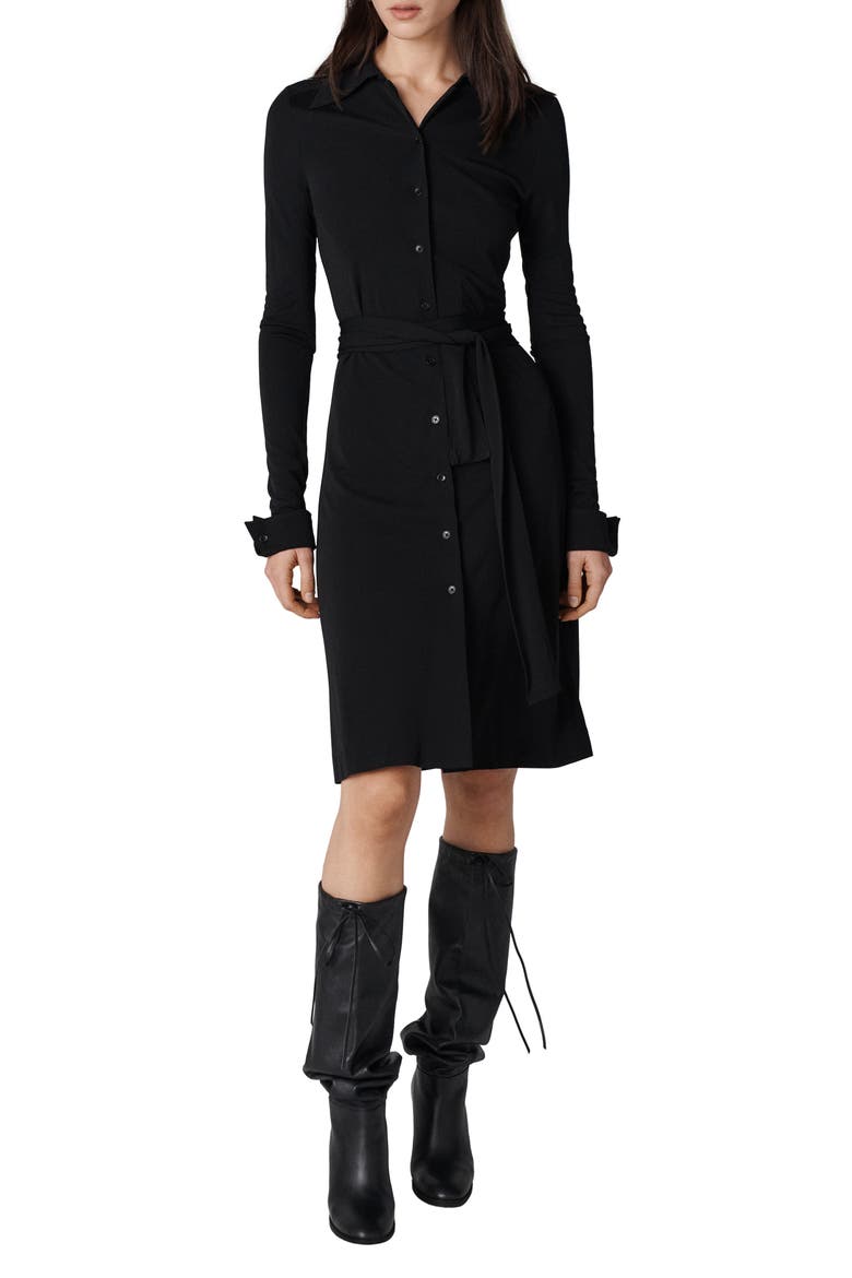 Diane Long Sleeve Shirtdress, Main, color, BLACK