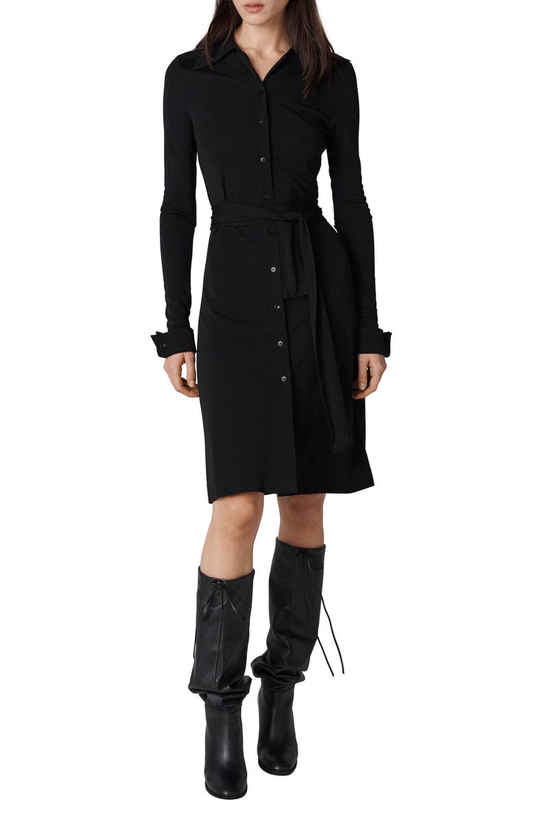 Diane von Furstenberg Diane Long Sleeve Shirtdress, Main, color, Black