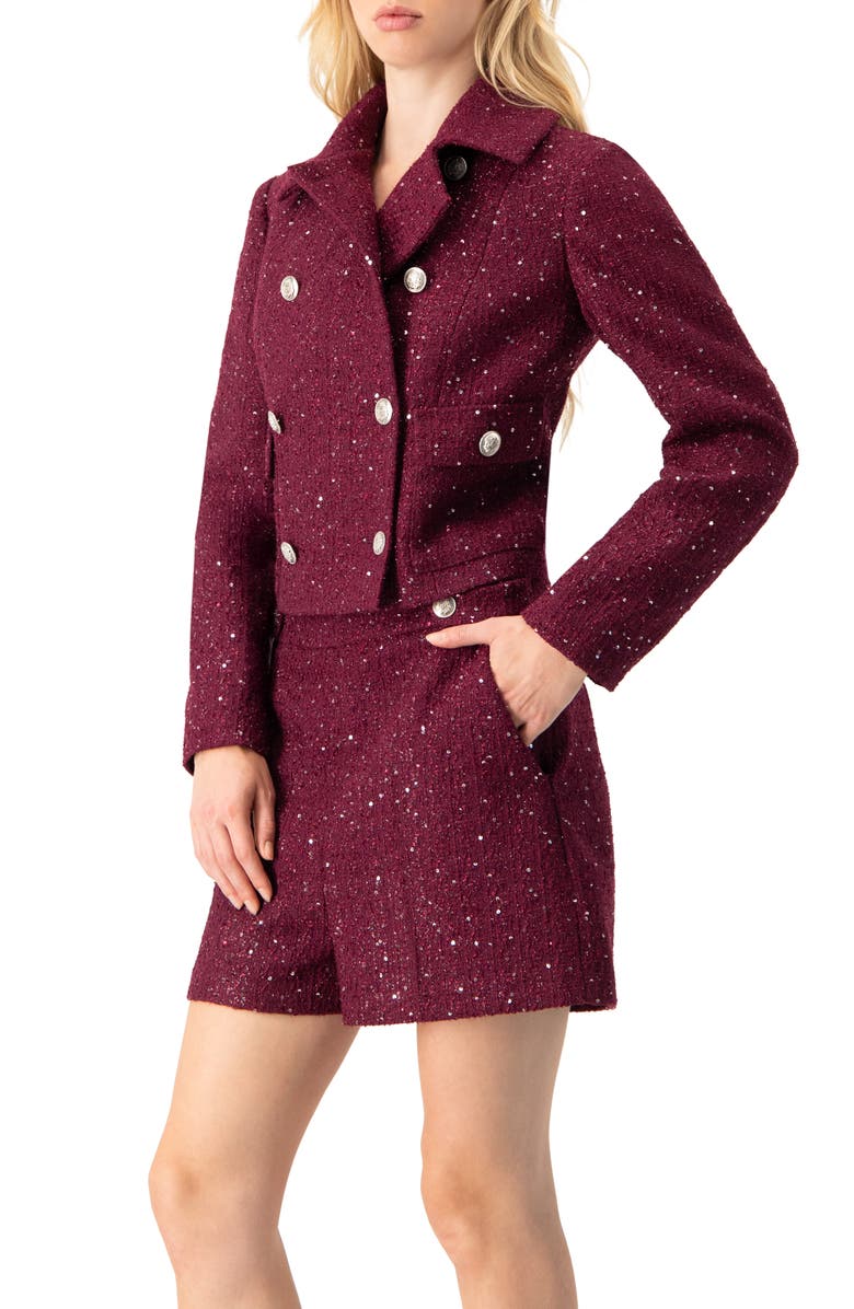 IVONNE Double-Breasted Short Jacket, Alternate, color, Wine