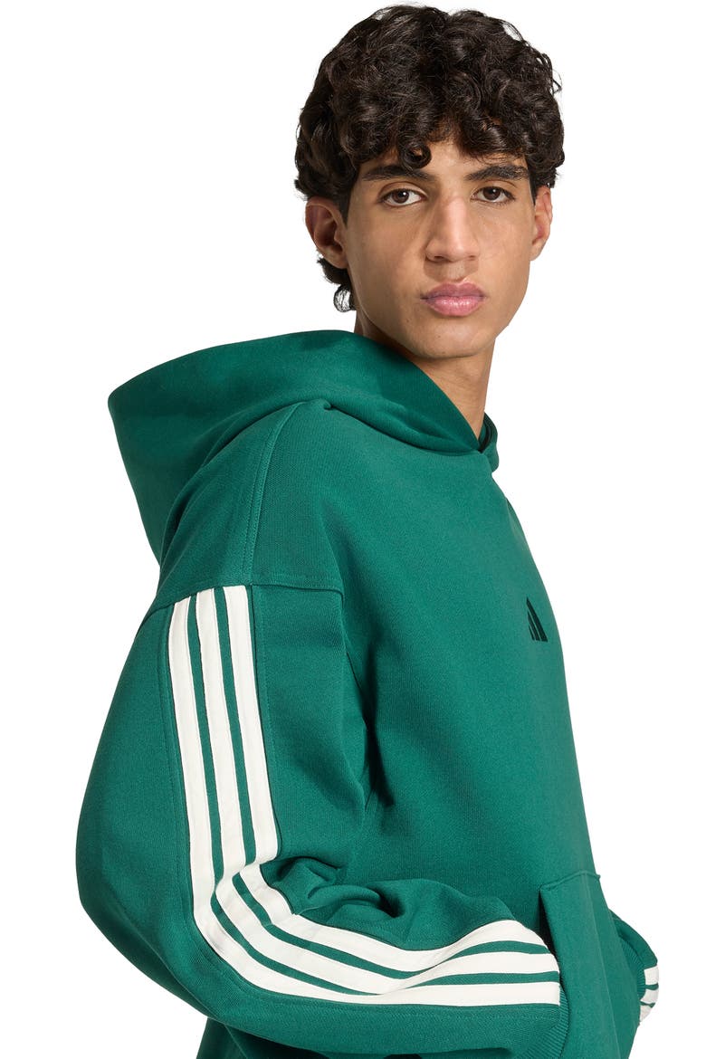 Essentials 3-Stripes Fleece Hoodie, Alternate, color, COLLEGIATE GREEN/ OFF WHITE