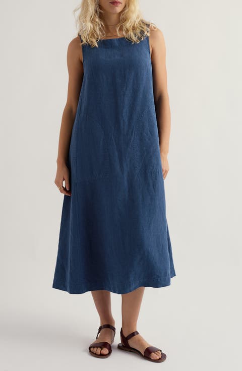 Cresting Waves Sleeveless Linen A-Line Dress (Regular & Petite)